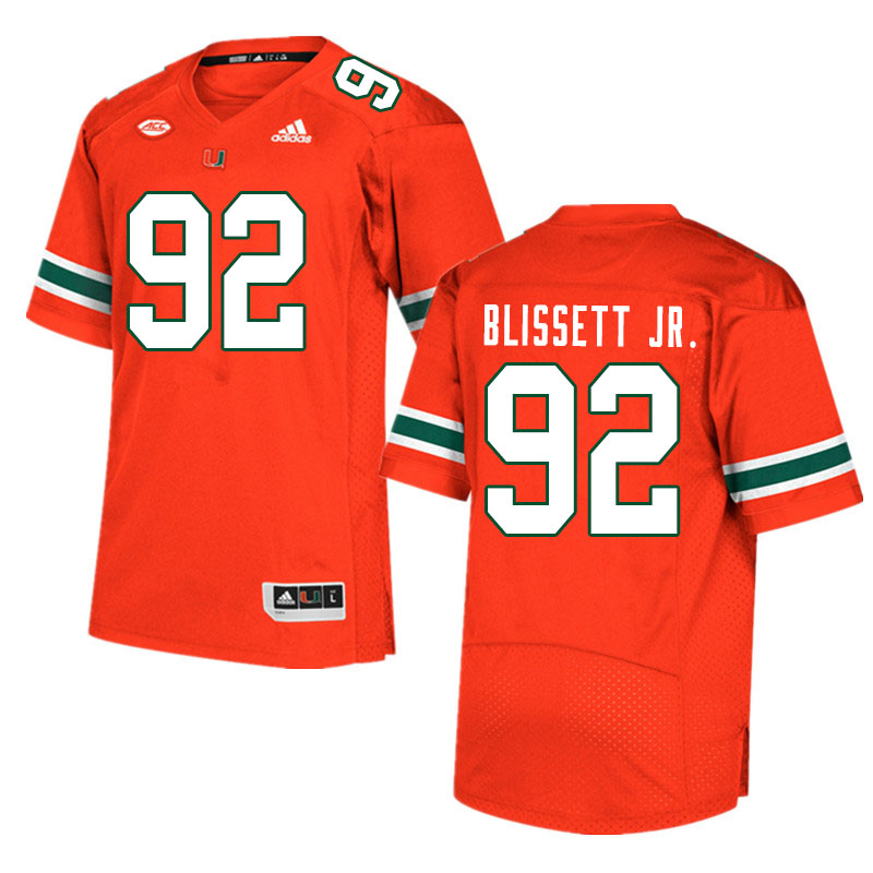 Men #92 Jason Blissett Jr. Miami Hurricanes College Football Jerseys Sale-Orange